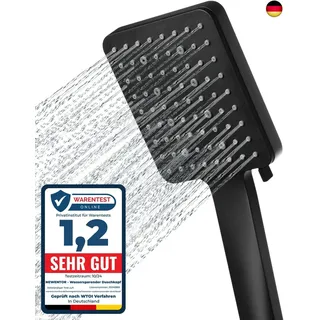 Newentor Duschkopf [TESTSIEGER], Eckig Duschkopf Hochdruck Duschbrause Handbrause mit 6 Strahlarten, Schwarz (ohne Schlauch)