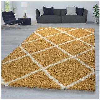 Hochflor-Teppich Wohnzimmer Hochflor Teppich Shaggy Modern Rauten, TT Home, quadratisch, Höhe: 44 mm gelb quadratisch - 150 cm x 150 cm x 44 mm