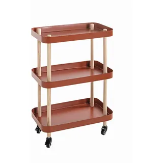 Servierwagen, Natur, Rot, Buche, Holz, Metall, Buche, massiv, rechteckig, 30x76x50 cm, Stauraum, gastro- und objekttauglich, Esszimmer, Barmöbel, Barwagen
