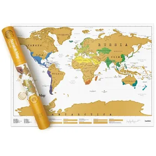 Die Scratch Map - das Original - Weltkarte zum Rubbeln, Rubbelkarte, Deko Rubbelweltkarte auf Englisch | Reise Geschenk - Poster Gadget, coole Geschenke für Frauen, Männer, Kinder - Gold-Folie