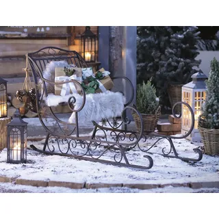 Dekoleidenschaft Großer Schlitten Nostalgie aus Metall, braun mit Antik Finish, 116 cm lang, Dekoschlitten, Weihnachtsdeko, Garten-Deko für Draußen