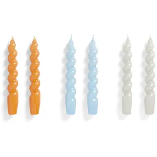 HAY - Spiral Stabkerzen, H 19 cm, tangerine / light blue / light grey (6er-Set)