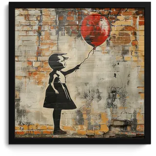 POSTER MIT RAHMEN Graffiti - Banksy - Mädchen - Straßenkunst 40x40 cm
