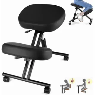 ARBGO Kniestuhl, Kniestuhl ergonomisch, Kniehocker Sitzhocker Bürohocker höhenverstellbar mit Rollen, Verbessern Sie Ihre Haltung mit einem abgewinkelten Sitz - Dicke Bequeme Kissen, Schwarz