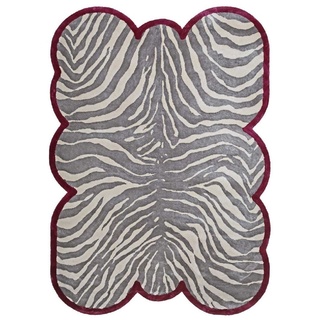 Casa Padrino Luxus Viskose Teppich mit Zebra Design Grau / Creme / Rot 160 x 230 cm - Wohnzimmer Teppich - Moderner Schlafzimmer Teppich - Luxus Interior - Luxus Qualität