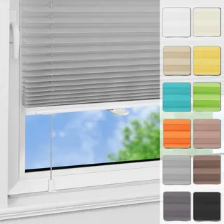 Magiea Plissee ohne Bohren Klemmfix B60 x H110 cm Grau, Easyfix Plisseerollo Sichtschutz und Sonnenschutz, Jalousie Faltrollo mit Klemmträger für Fenster & Tür