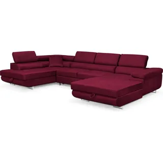 Wohnlandschaft Aller U Monolith XXL-Ecksofa mit Schlaffunktion und zwei Bettkästen in Rot, linke Seite - Rot