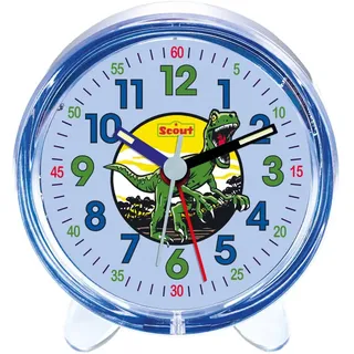 Scout Wecker analog mit blauem Gehäuse, Lernziffernblatt und Dino-Motiv in blau | Gr.: onesize