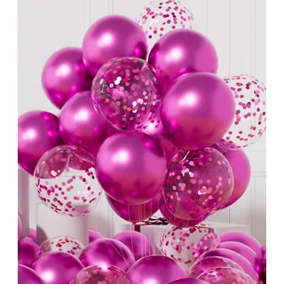 AULE Luftballons Rosa Metallic Helium: 42 Stück 12 Zoll Hot Pinke Konfetti Luftballon Fuchsia Latex Ballons Geburtstagsdeko Deko für Gender Reveal Valentinstag Hochzeit Geburtstag