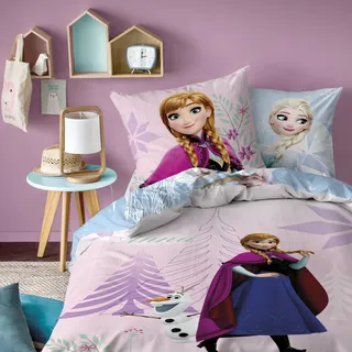 Disney Die Eiskönigin Bettwäsche Set 135x200 80x80 cm für Winter - Frozen Mädchenbettwäsche mit Anna und ELSA - 100% Baumwolle Flanell Reißverschluss - Kuschelig weich & wärmend - Öko Tex