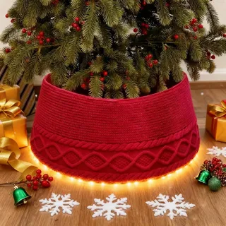 Weihnachtsbaumrock 70 cm - Abdeckung für den Christbaum Ständer - Weihnachtsbaum Decke Baum Kragen Tannenbaum Rock, für Weihnachten, Zuhause, Bauernhaus, Büro, Urlaub, Dekoration, Geschenk (Rot)