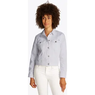 Jeansjacke TOMMY HILFIGER "DNM SLIM JACKET WHITE", Damen, Gr. 46, weiß (optic weiß), Denim/Jeans, Obermaterial: 99% Baumwolle, 1% Elasthan, unifarben, slim fit kurz, 1-Knopf-Manschette, Jacken Jeansjacke, mit vielseitigem Design