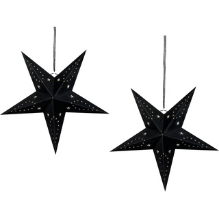 Beliani, Deko Objekt, Weihnachtsdeko LED Samtstoff schwarz Sternform 45 cm 2er Set MOTTI