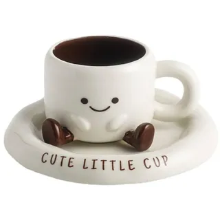 Kaffeetasse mit Smiley-Gesicht und Untertasse aus Keramik, niedliche Kawaii-3D-Milchtasse, lustiges und ästhetisches Geschenk, entzückende Tasse mit kleinen Füßen
