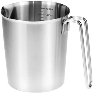 Messbecher Edelstahl 1000ML, Edelstahl Messbecher mit Griff und Skalierung, Edelstahlmessbecher Mit Ausgießlippe, Spülmaschinenfest, für Küche, Backen, Milch, Milchkännchen, Kaffeekanne, Eiskübel
