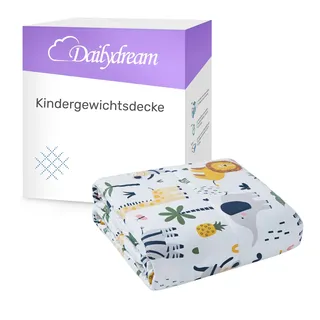 Dailydream Kinder Gewichtsdecke | 135x200 | 3,2 kg | Motiv Safari | aus 100% Baumwolle | mit Glasperlenfüllung | schwere Decke zum Schlafen | Weighted Blanket | Therapiedecke | Körpergewicht 35-55 kg