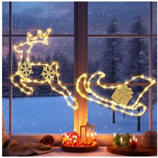 Elegear LED-Lichterkette LED Dekolicht Weihnachtsfigur Weihnachtsbaum/Jesus für Weihnachten, Weihnachtsdeko fenster Mit 8 Modi Timer Für Hof Zimmer Fensterbank