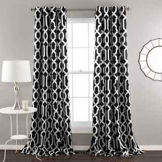 Lush Decor Curtains Room Darkening Window Panel Set for Living, Dining, Bedroom (Pair), Polyester, Black, 52W x 84L