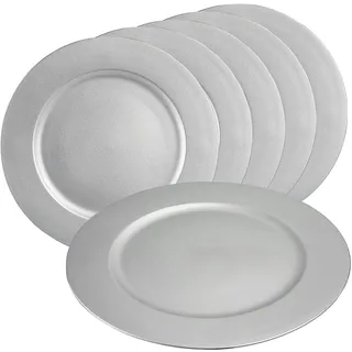 My-goodbuy24 Platzteller Dekoteller Event Teller Unterteller Metallic - 33cm rund - Kunststoff - Gebäckteller Weihnachten Hochzeit (Silber Metallic, 6)