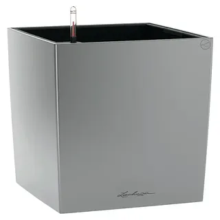 Lechuza Cube Pflanzkübel eckig Premium  (Außenmaß  (L x B x H): 39 x 39 x 40 cm, Kunststoff, Silber Metallic)
