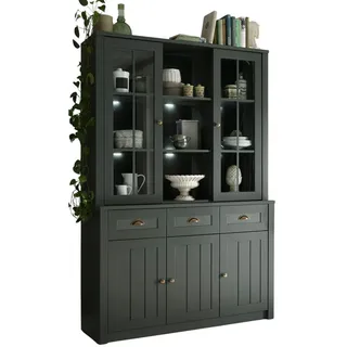 Furn.Design Buffetschrank, Grün, Kunststoff, Nachbildung, Uni, 9 Fächer, 3 Schubladen, 130x196x43 cm, Küchen, Küchenmöbel, Buffetschränke