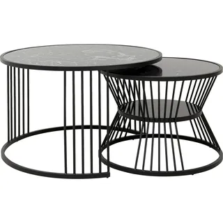 Kare Design Couchtisch Roma (2/Set), Schwarz, Couchtisch, Beistelltisch, Stahlgestell, Marmor Tischplatte, 50x80x80cm (H/B/T)