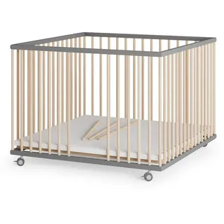 Sämann – make a difference. Laufgitter, Grau, Natur, Holz, Echtholz,Buche, 100x74x100 cm, Babymöbel, Laufstall Baby