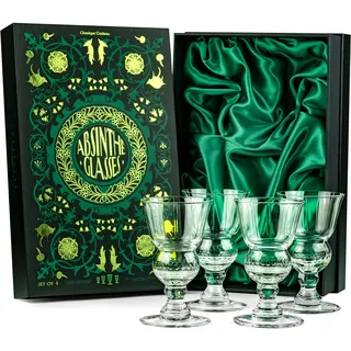Kristall Absinth, Sambuca, Raki, Pastis, Ouzo Gläser | 4er Set | 200 ml Pontarlier Stil Gläser mit Bubble Reservoir für den Perfekten Louche Effekt | Spülmaschinenfest Bleifreies Pressglas