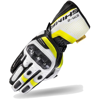 SHIMA STR-2 Motorradhandschuhe Herren - Touchscreen, Sommer, Sport Leder Handschuhe mit Carbon Knöchelprotektor, Handflächen- und Fingerschieber, Verstärkte Handfläche (Fluo, XL)