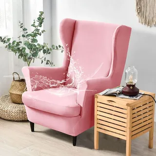Hixingo 2-Teilig Ohrensessel Überzug, Modisch Gestrickt Strandmon Sesselbezüge, Abnehmbar Polyester Ohrensessel Bezug, Anti-Rutsch Sesselschoner für Hotel Wohnzimmer Clubhaus (Rosa)