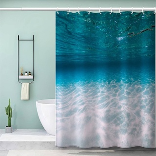 AKATIE Duschvorhang Anti Schimmel 240x200 3D Motiv Wasserdicht Shower Curtain Ozean Blaues Meer Badewanne Vorhang Polyester mit 12 Haken