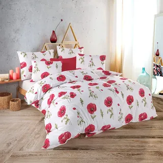 Traumschlaf Bettwäsche Mona 155x220 cm + 80x80 cm - rot;weiß