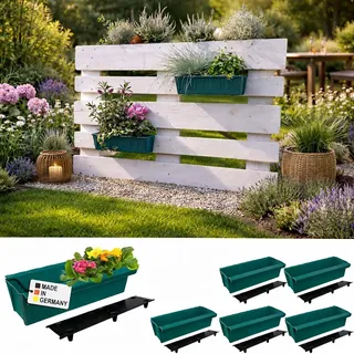 BURI 6 Euro-Paletten Blumenkästen-Einsätze inkl. Bewässerungsmatte | mit Hängesystem zum Einhängen | 37,3cm Grün | Pflanzkasten für Europalette Palette | Balkonkasten | Blumentopf | extrem stabil