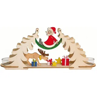 Hobaku HOLZ - BASTELN - KUHNERT Teelichtbogen Weihnachtsmann mit Elch 32 x 14 x 7 cm