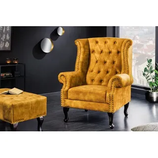 riess-ambiente Ohrensessel CHESTERFIELD 105cm senfgelb / dunkelbraun (Einzelartikel, 1-St), Wohnzimmer · Samt · Holz · Relax · Schlafzimmer gelb