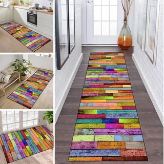 Teppich Läufer Flur Küche rutschfest waschbar Teppichläufer Lang Bunt Streifen 100X400CM Modern Design Meterware Korridor Tepiche Esszimmer Schlafzimmer Wohnzimmer Schmutzfangmatte Küchenteppich