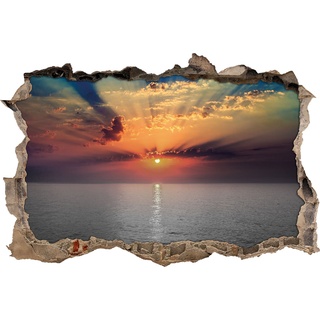 Pixxprint 3D_WD_5252_92x62 bezaubernder Sonnenuntergang über dem Meer Wanddurchbruch 3D Wandtattoo, Vinyl, schwarz / weiß, 92 x 62 x 0,02 cm