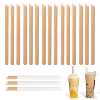 100 Stück Breite Papier Strohhalme, Bubble Tea Strohhalm aus Papier, Strohhalme Einzeln Verpackt, Trinkhalme aus Kraftpapier, Biologisch Abbaubare, für Milchtee, Milchshakes, Perlen