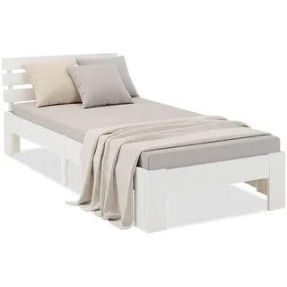 Homestyle4u Holzbett 90x200 mit Lattenrost in Weiß 2190