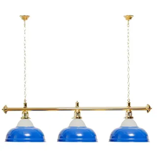Billard Lampe 3 Schirme blau mit Glas / goldfarbene Halterung