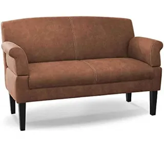 CAVADORE 2-Sitzer Küchensofa Malm, Sitzbank für Küche oder Esszimmer in Lederoptik, Inkl. Armteilverstellung, Federkern und moderner Kontrastnaht, 152 x 97 x 78, Mikrofaser: cognac