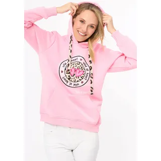 Hoodie ZWILLINGSHERZ Gr. L/XL, rosa Damen Sweatshirts -jacken Bindebänder in Leo-Optik