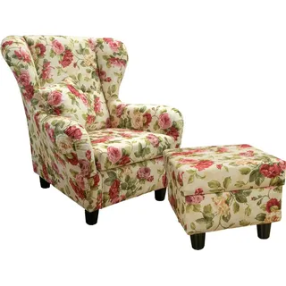 luma-home schönes für dein zuhause Ohrensessel mit Hocker Webstoff 90 x 98 x 76 cm mehrfarbig