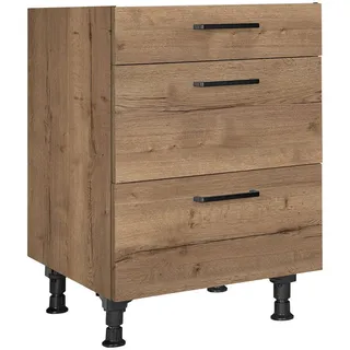 Nobilia Schubkastenunterschrank Structura, Eiche dunkel, Holzwerkstoff, 3 Schublade(n) Schubladen, einzeln stellbar, 60x87x56 cm, Blauer Engel, Pefc, Goldenes M, Made in Germany, DGM-Klimapakt, Zusatzausstattung erhältlich, Küchen, Küchenmöbel, Küchenschränke, Küchenunterschränke
