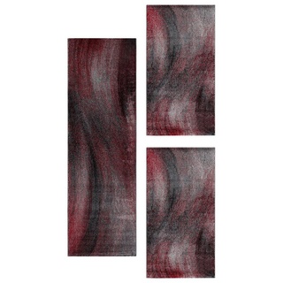 Läufer Abstrakt Wellen Design, Carpetsale24, Läufer, Höhe: 8 mm, Schlafzimmer Teppich Bettumrandung Läufer Set 3 teilig Rot rot