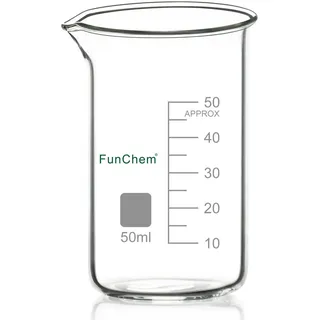 FunChem Glasbecher, 1er-Pack, Hochborosilikatglas, Graduiert, Hoher Becher mit Ausguss, Laborbecher, 50 ml