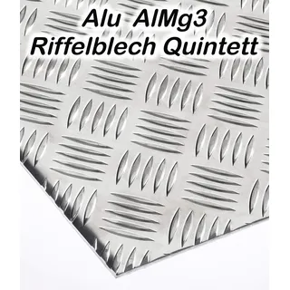 Alublech Riffelblech Quintett 2-4 mm 3,5-5 mm dick Aluminiumblech ALMg3 Zuschnitt inkl Folie, Größe nach Maß Alu Neu (500 mm x 500 mm, 3,5-5 mm)