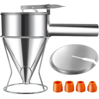 VAVPUP Teigportionierer,Edelstahl Trichter-Kuchenspender,1.21l Cupcake-Spender mit großer Kapazität,Trichter,vielseitiger Teigtrichter mit Ständer für Pfannkuchen,Cupcakes,Waffeln