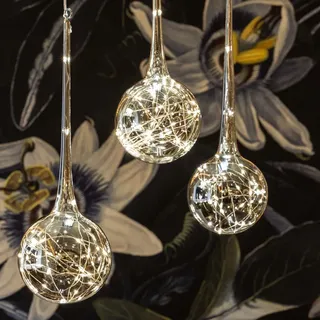 3er Set Glaskugel hängend mit je 30 LED mit Lichterkette + Timer + Fernbedienung