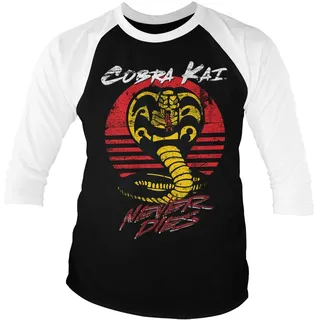 Cobra Kai Offizielles Lizenzprodukt Never Dies Baseball 3/4 Ärmel T-Shirt (Weiß-Schwarz) - S
